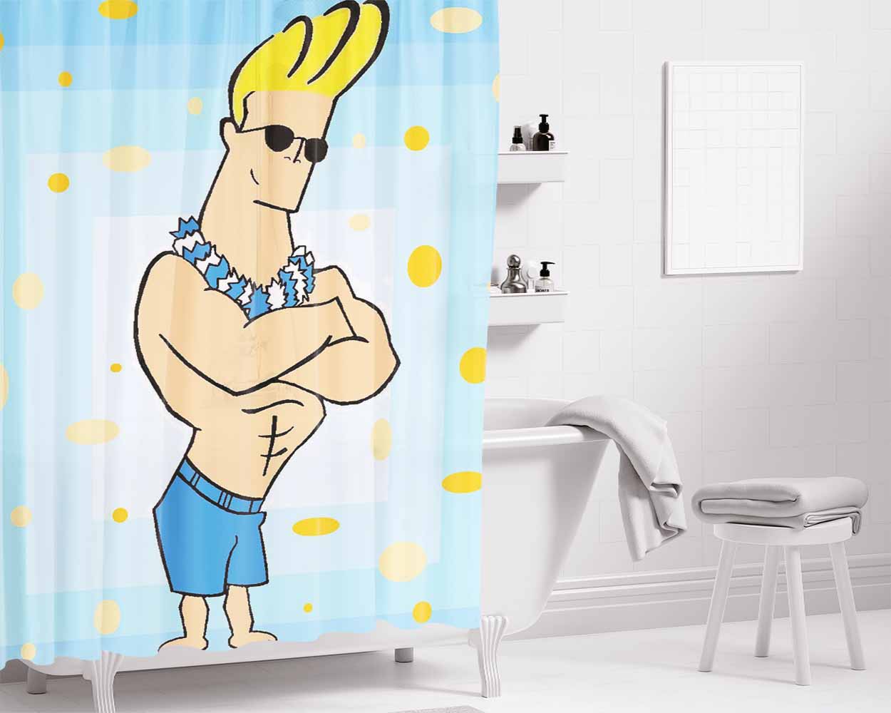 Johnny Bravo Aloha Bathroom Shower Curtain Fabric Waterproof | 66 X 72 Inch