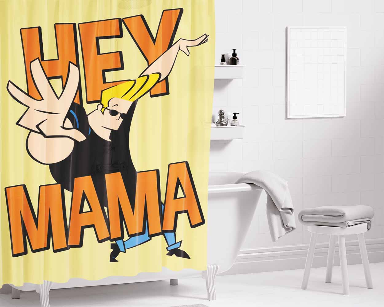 Johnny Bravo Hey Mama Bathroom Shower Curtain Fabric Waterproof | 66 X 72 Inch