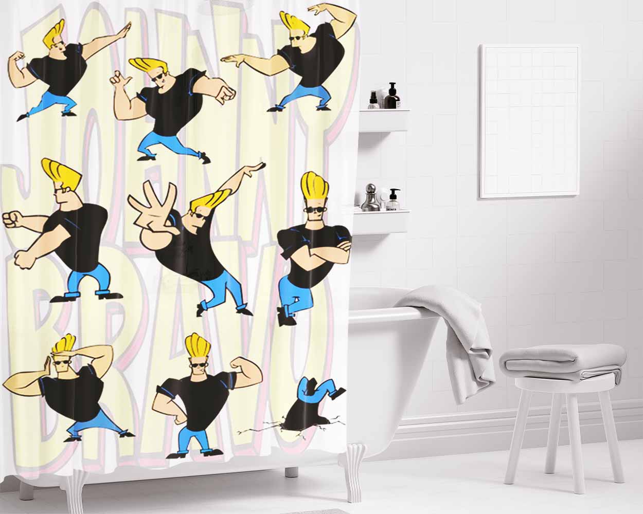 Johnny Bravo Pattern Bathroom Shower Curtain Fabric Waterproof | 66 X 72 Inch