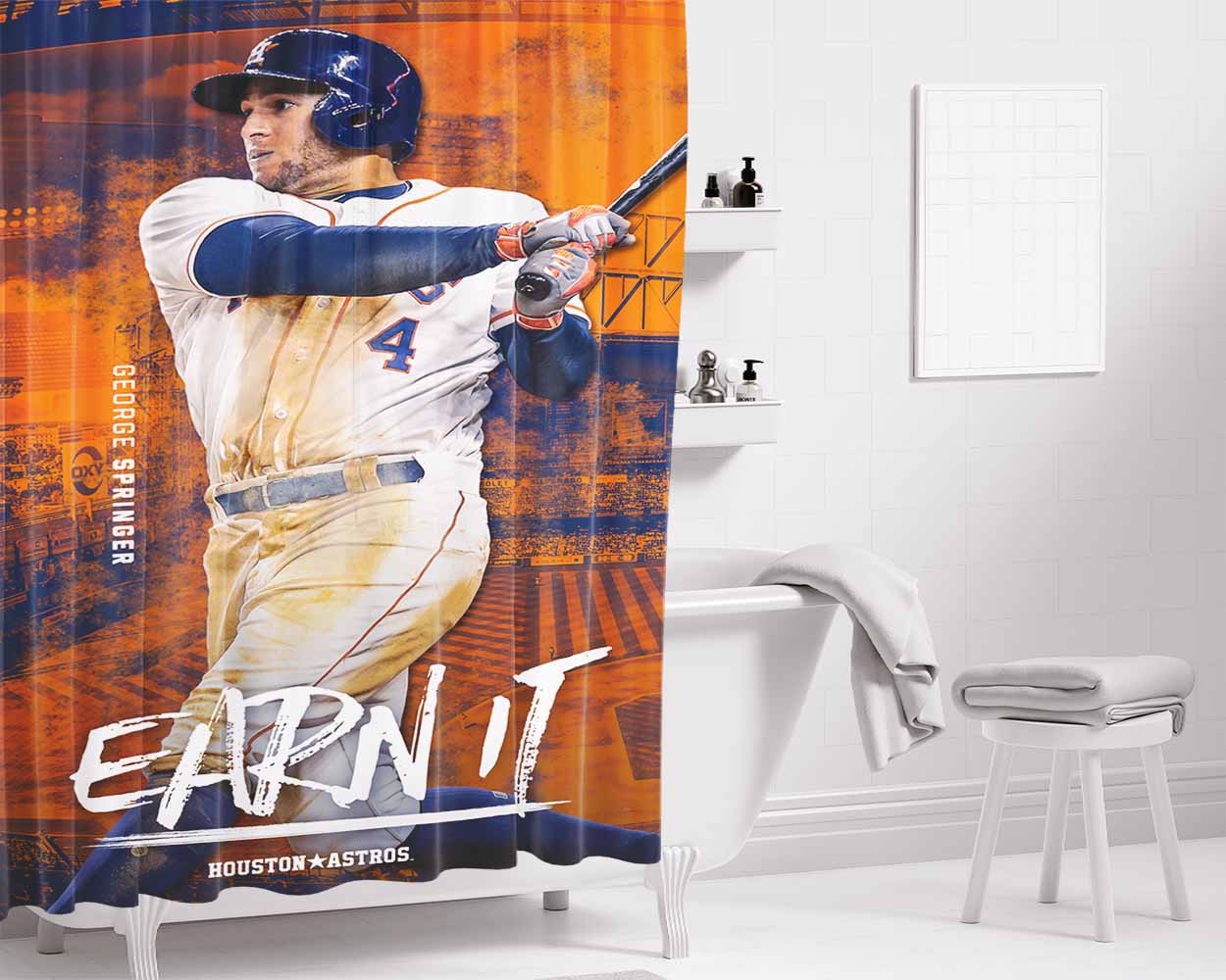 Jose Altuve Astros Bathroom Shower Curtain Fabric Waterproof | 66 X 72 Inch