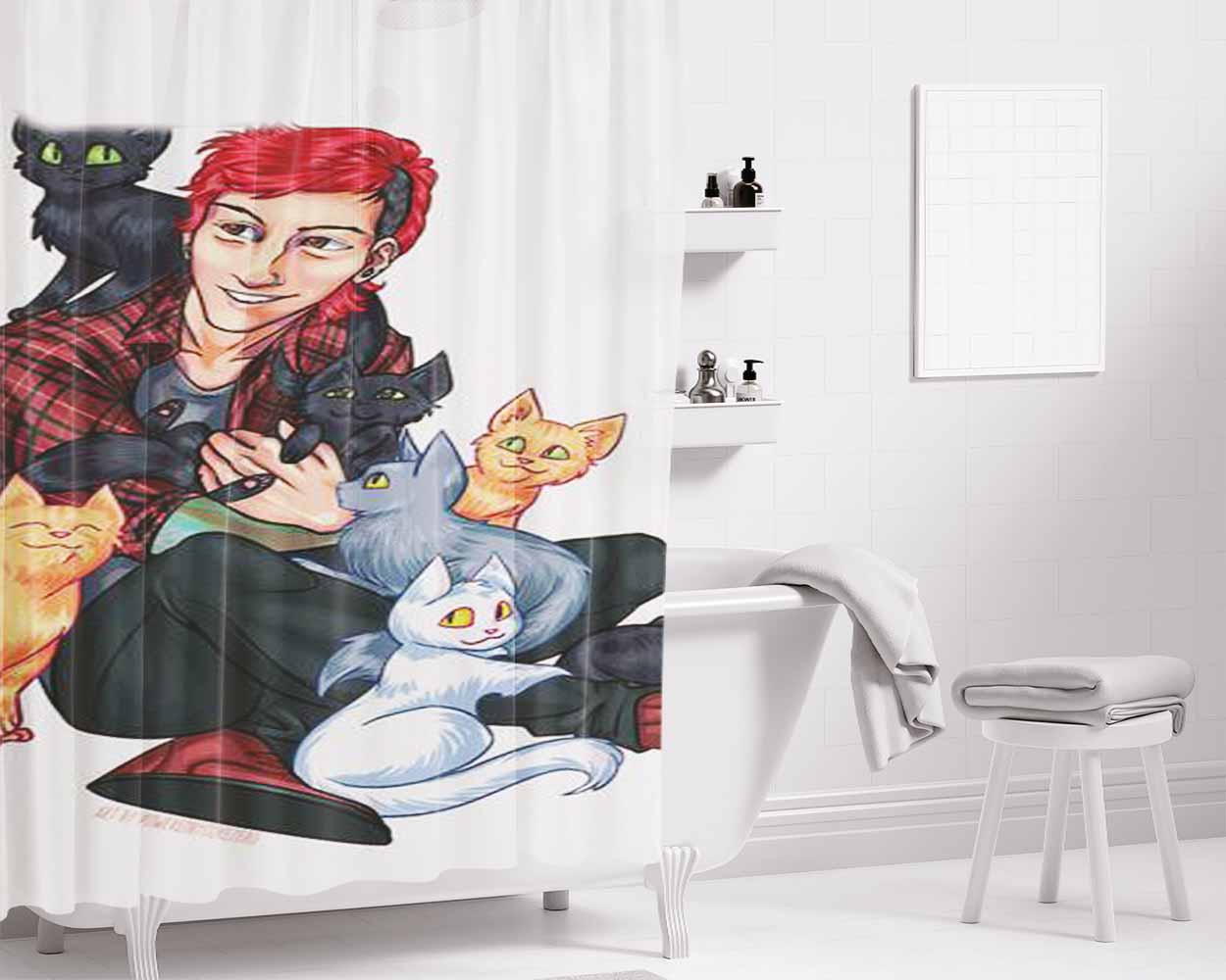 Josh Dun Cats Bathroom Shower Curtain Fabric Waterproof | 66 X 72 Inch