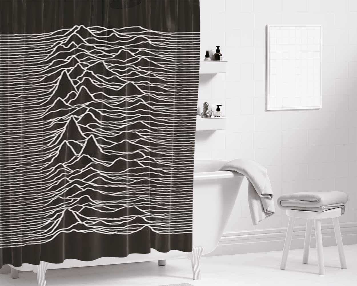 Joy Division Unknown Pleasures Bathroom Shower Curtain Fabric Waterproof | 66 X 72 Inch