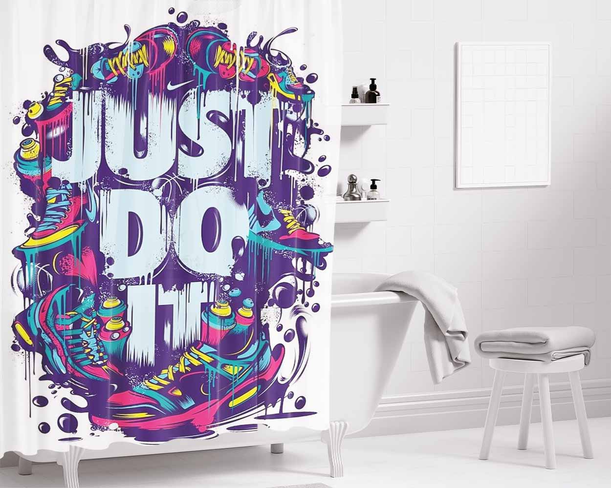 Just Do It Art Bathroom Shower Curtain Fabric Waterproof | 66 X 72 Inch