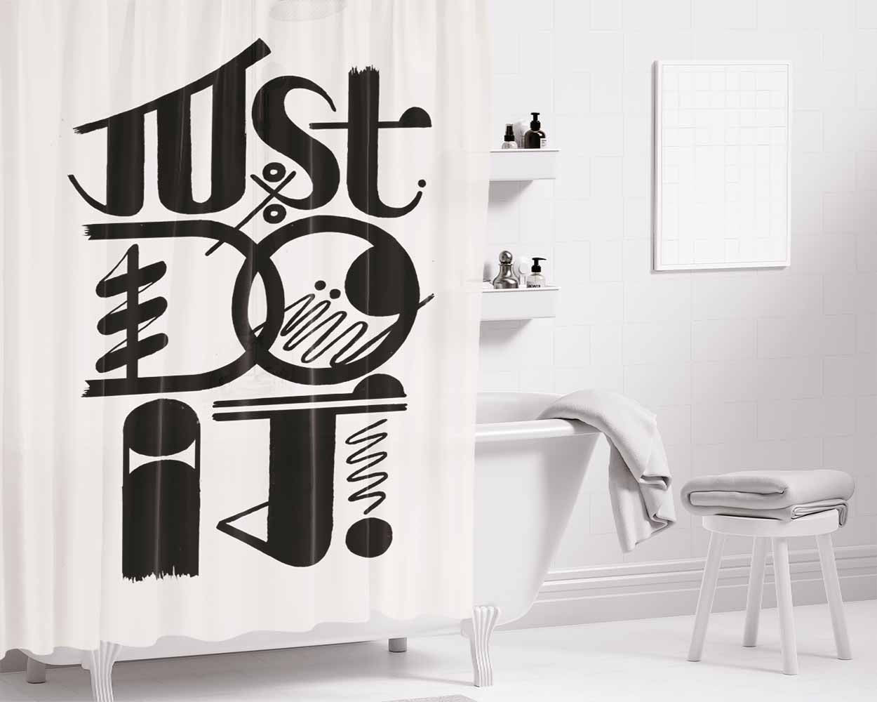 Just Do It Typography Bathroom Shower Curtain Fabric Waterproof | 66 X 72 Inch