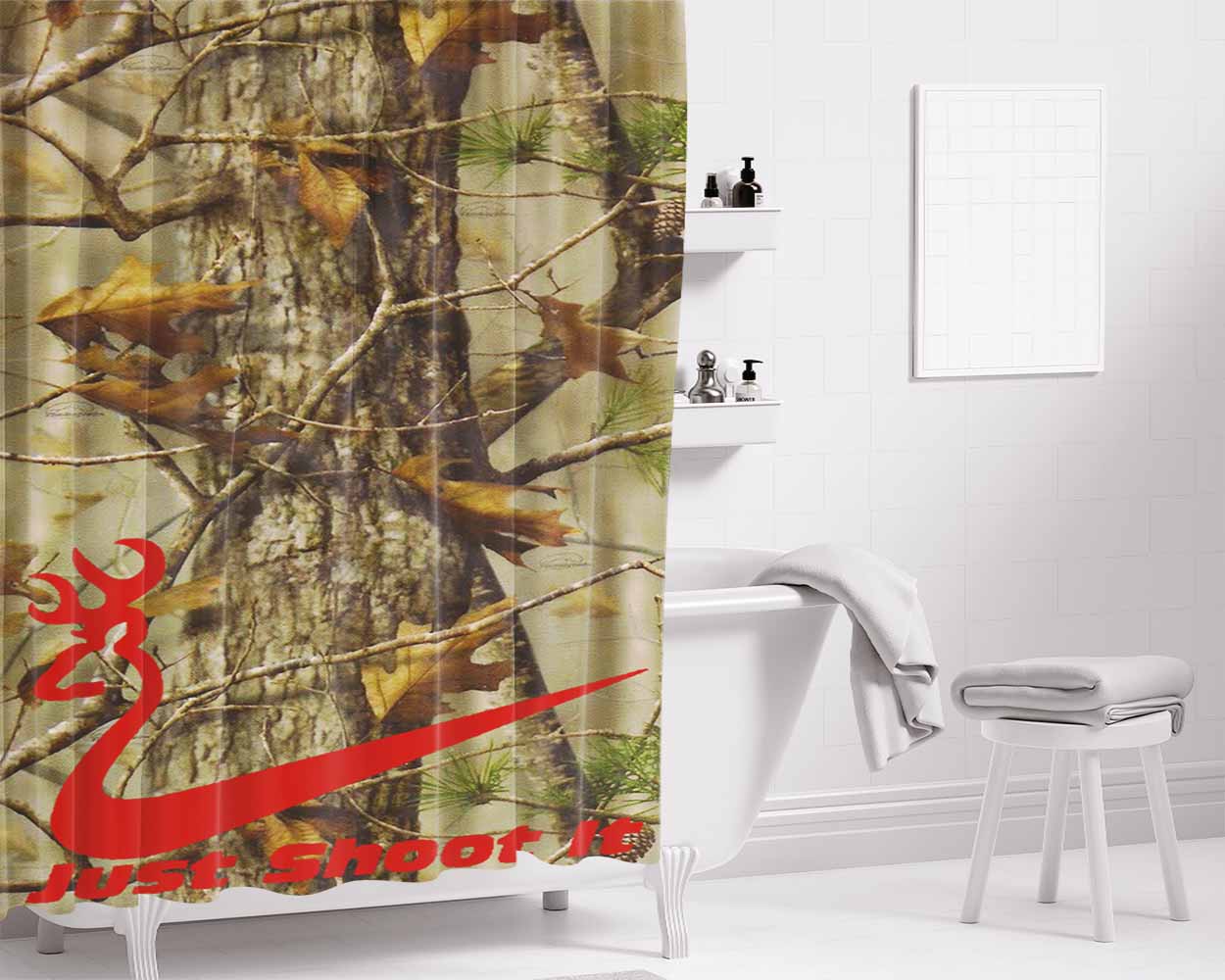 Just Shot It Camo Bathroom Shower Curtain Fabric Waterproof | 66 X 72 Inch