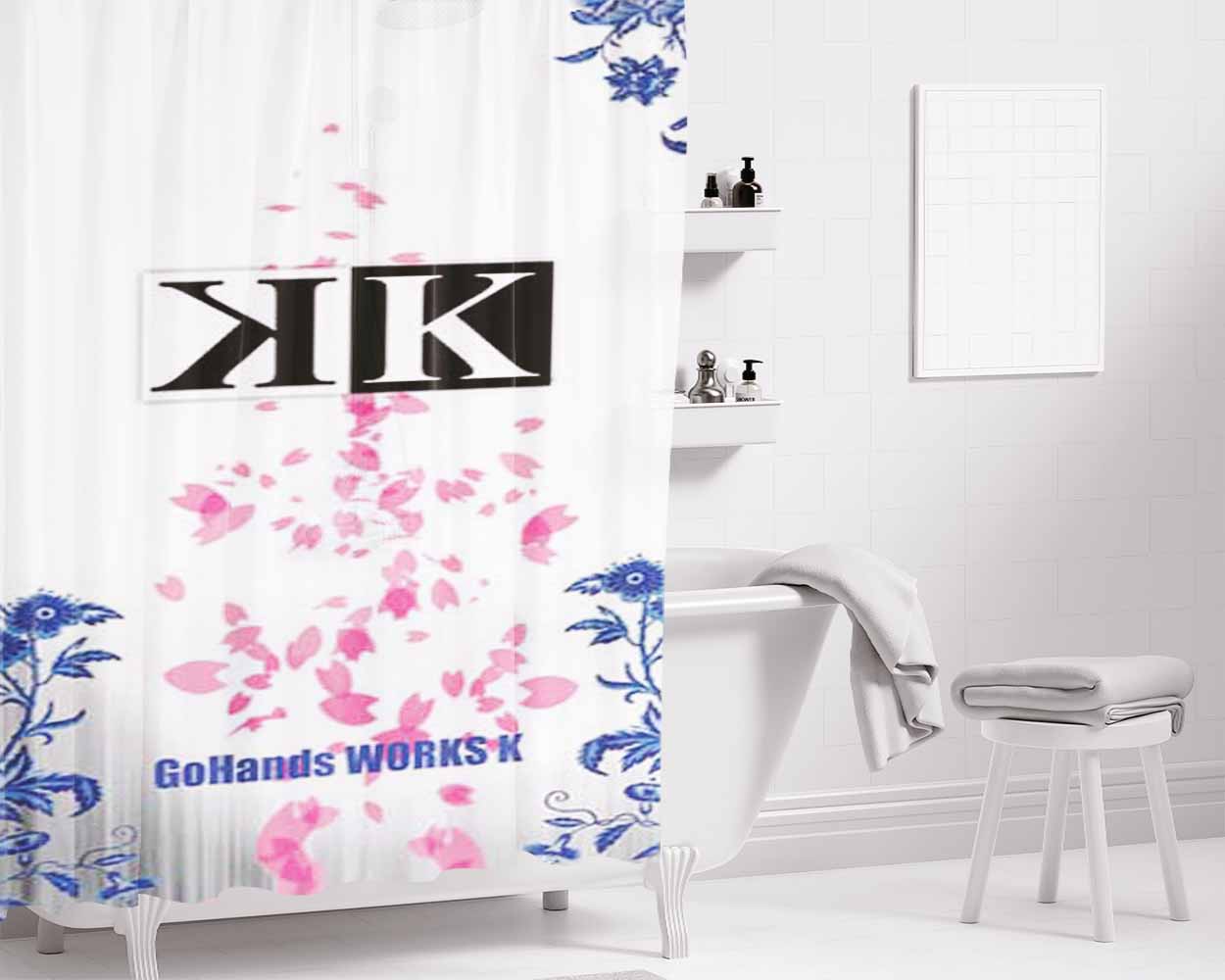 K Project Logo Floral Wht Bkg Bathroom Shower Curtain Fabric Waterproof | 66 X 72 Inch