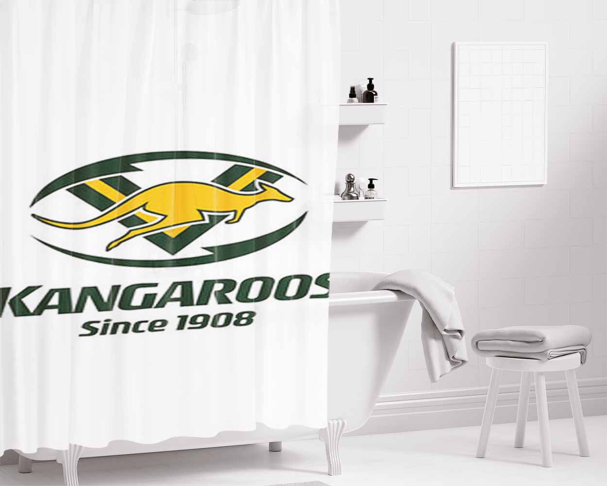 Kangaroos Since 1980 Logo White Bathroom Shower Curtain Fabric Waterproof | 66 X 72 Inch