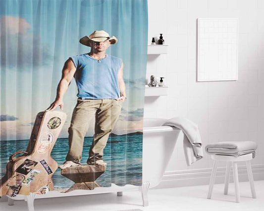 Kenny Chesney Guitar Case Bathroom Shower Curtain Fabric Waterproof | 66 X 72 Inch