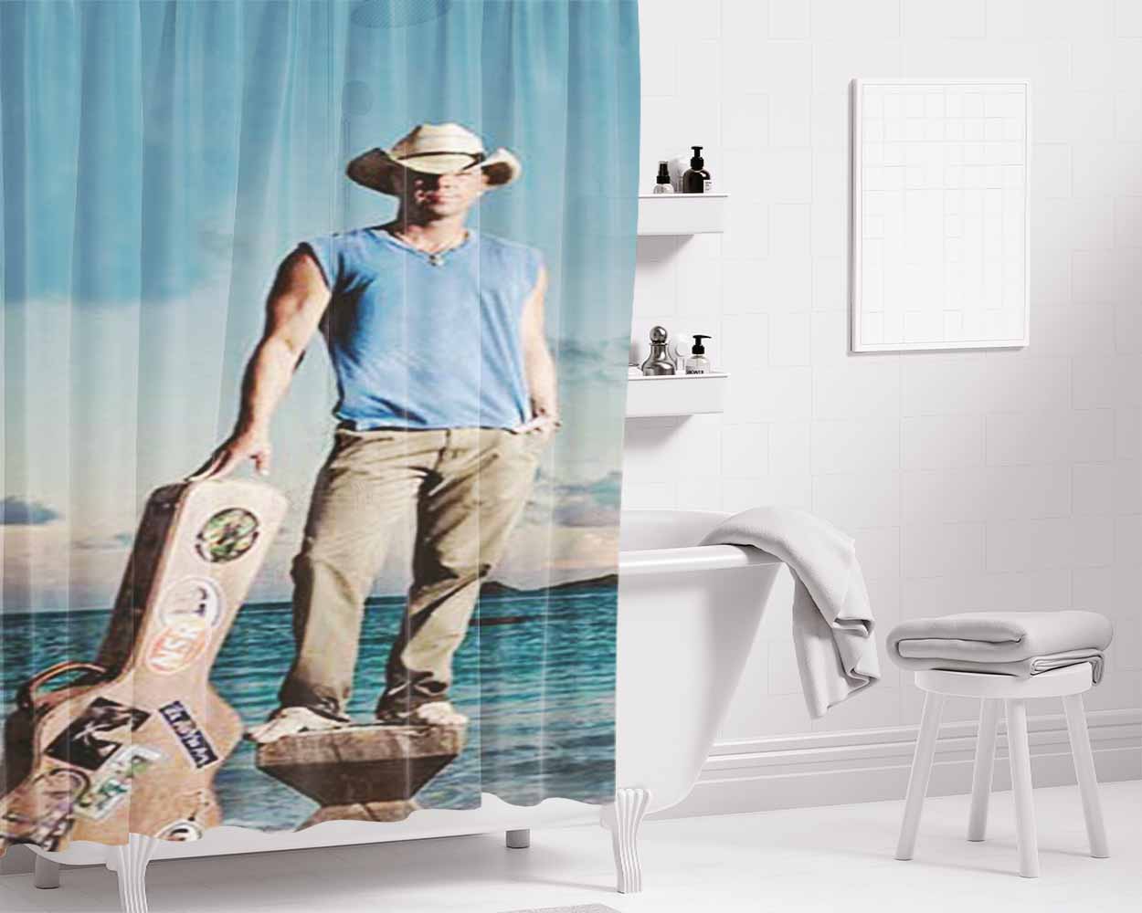 Kenny Chesney Guitar Bathroom Shower Curtain Fabric Waterproof | 66 X 72 Inch