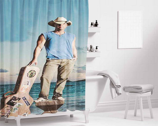 Kenny Chesney Guitar Bathroom Shower Curtain Fabric Waterproof | 66 X 72 Inch