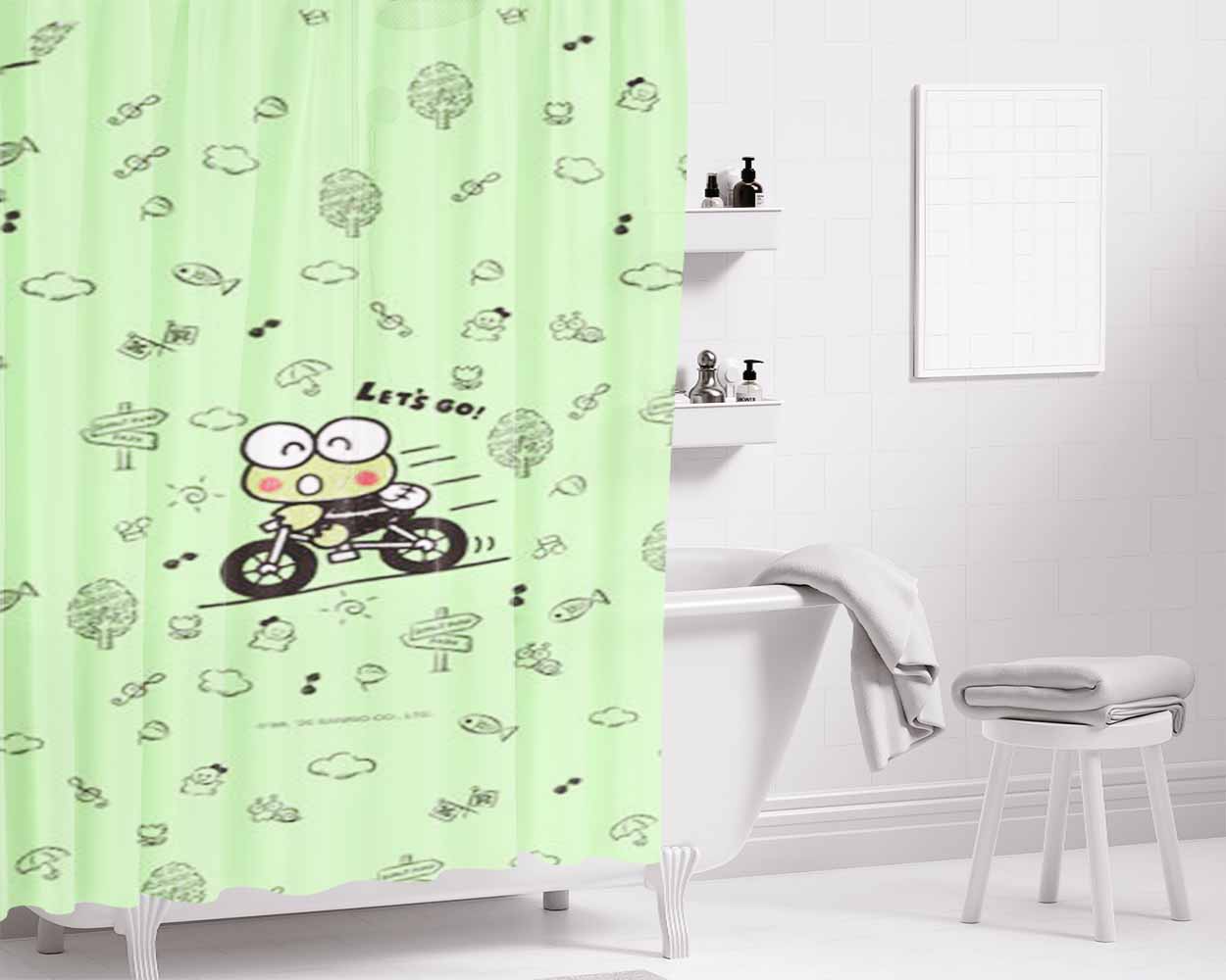 Keroppi Bathroom Shower Curtain Fabric Waterproof | 66 X 72 Inch