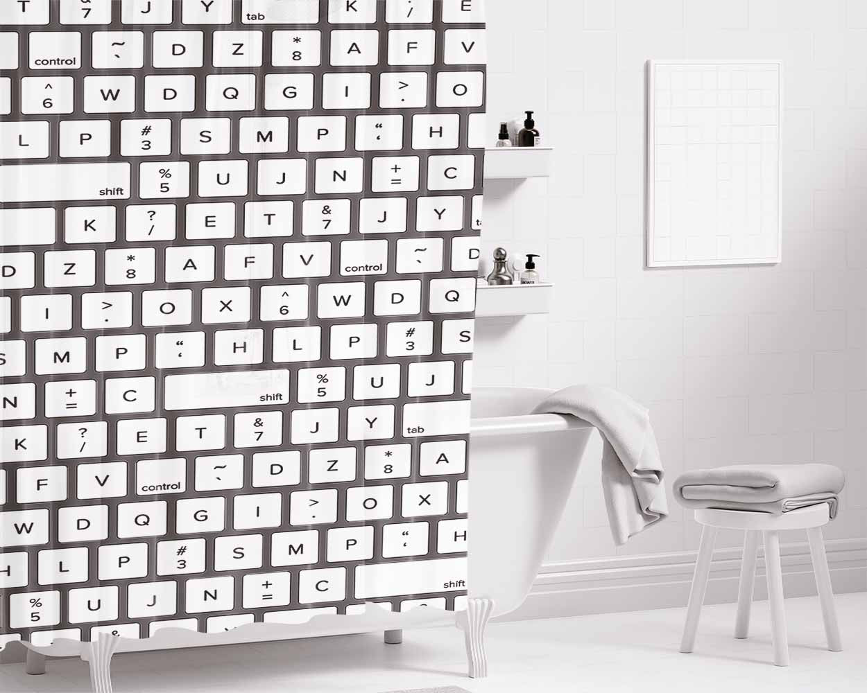 Keyboard Pattern Bathroom Shower Curtain Fabric Waterproof | 66 X 72 Inch