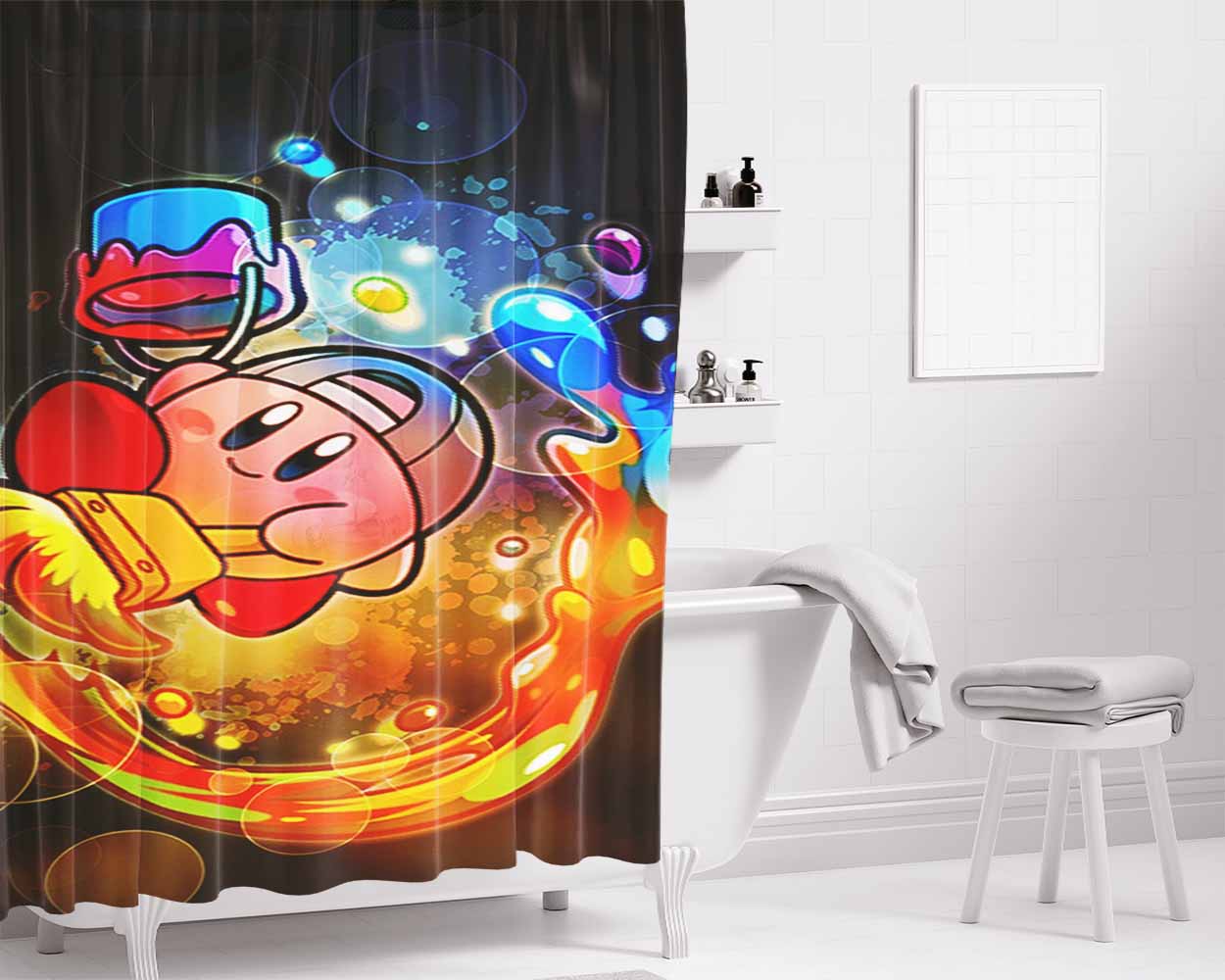Kirby Cute Art Bathroom Shower Curtain Fabric Waterproof | 66 X 72 Inch