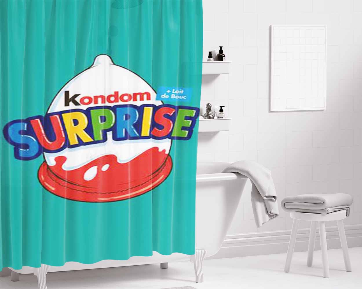 Kondom Surprise Bathroom Shower Curtain Fabric Waterproof | 66 X 72 Inch