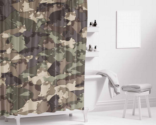 Lazy Cats Green Camouflage Bathroom Shower Curtain Fabric Waterproof | 66 X 72 Inch