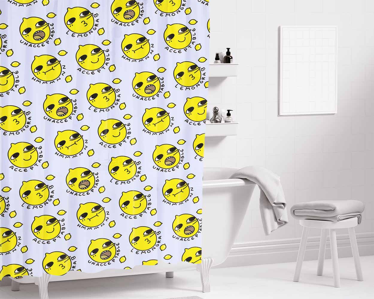 Lemongrab Pattern Bathroom Shower Curtain Fabric Waterproof | 66 X 72 Inch