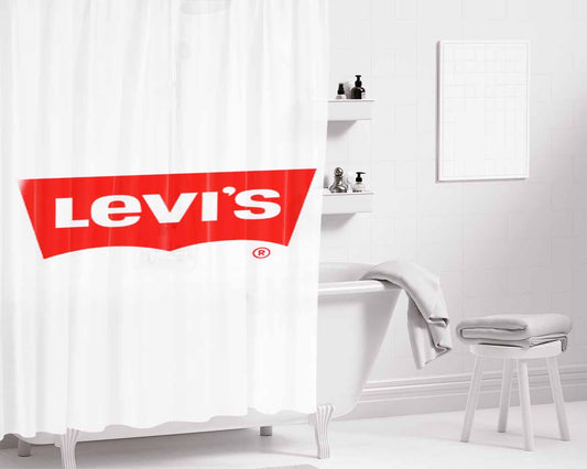 Levis White Bathroom Shower Curtain Fabric Waterproof | 66 X 72 Inch