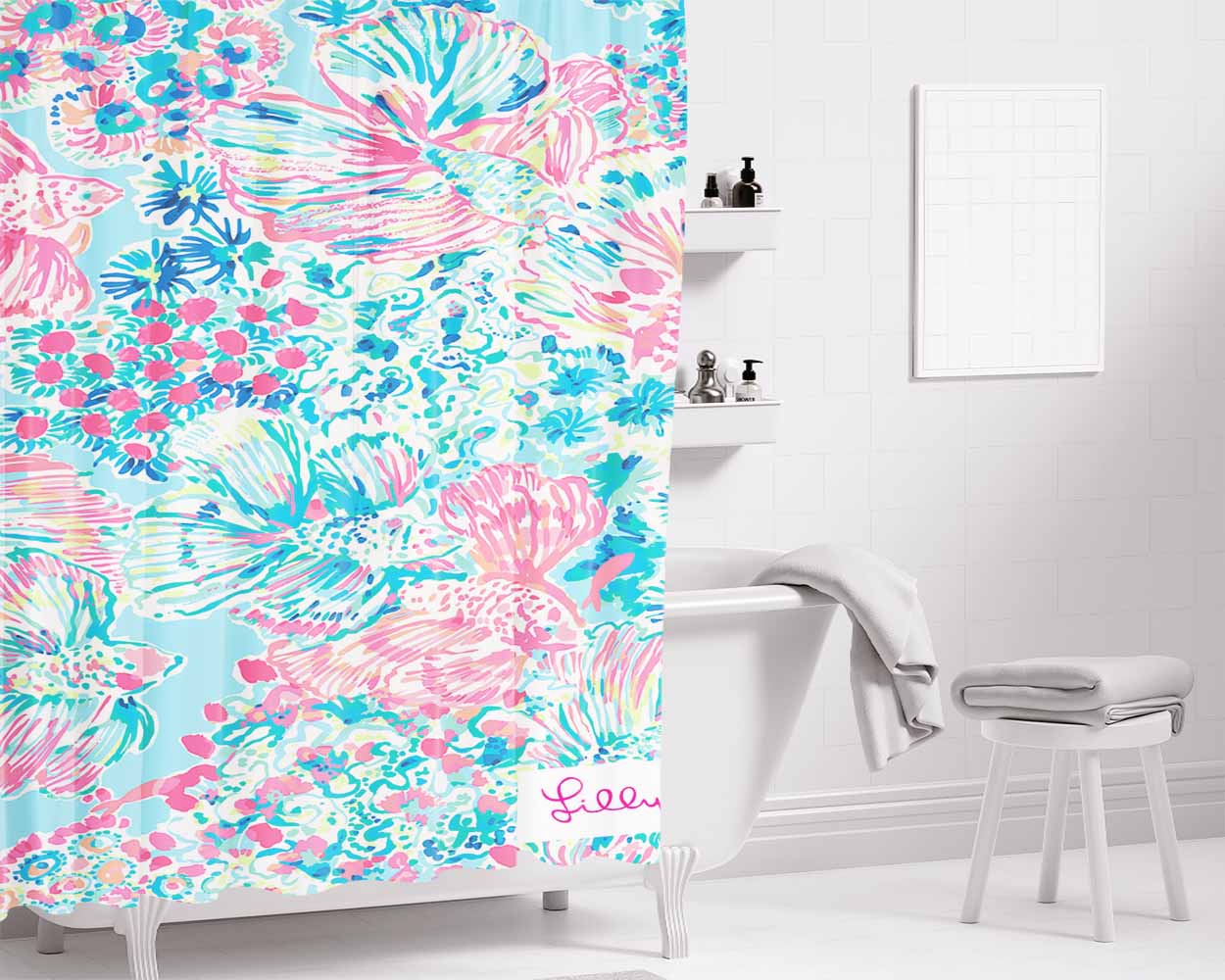 Lilly Pulitiyer Bathroom Shower Curtain Fabric Waterproof | 66 X 72 Inch
