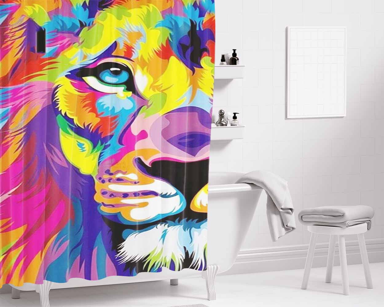 Lion Urban Art Bathroom Shower Curtain Fabric Waterproof | 66 X 72 Inch