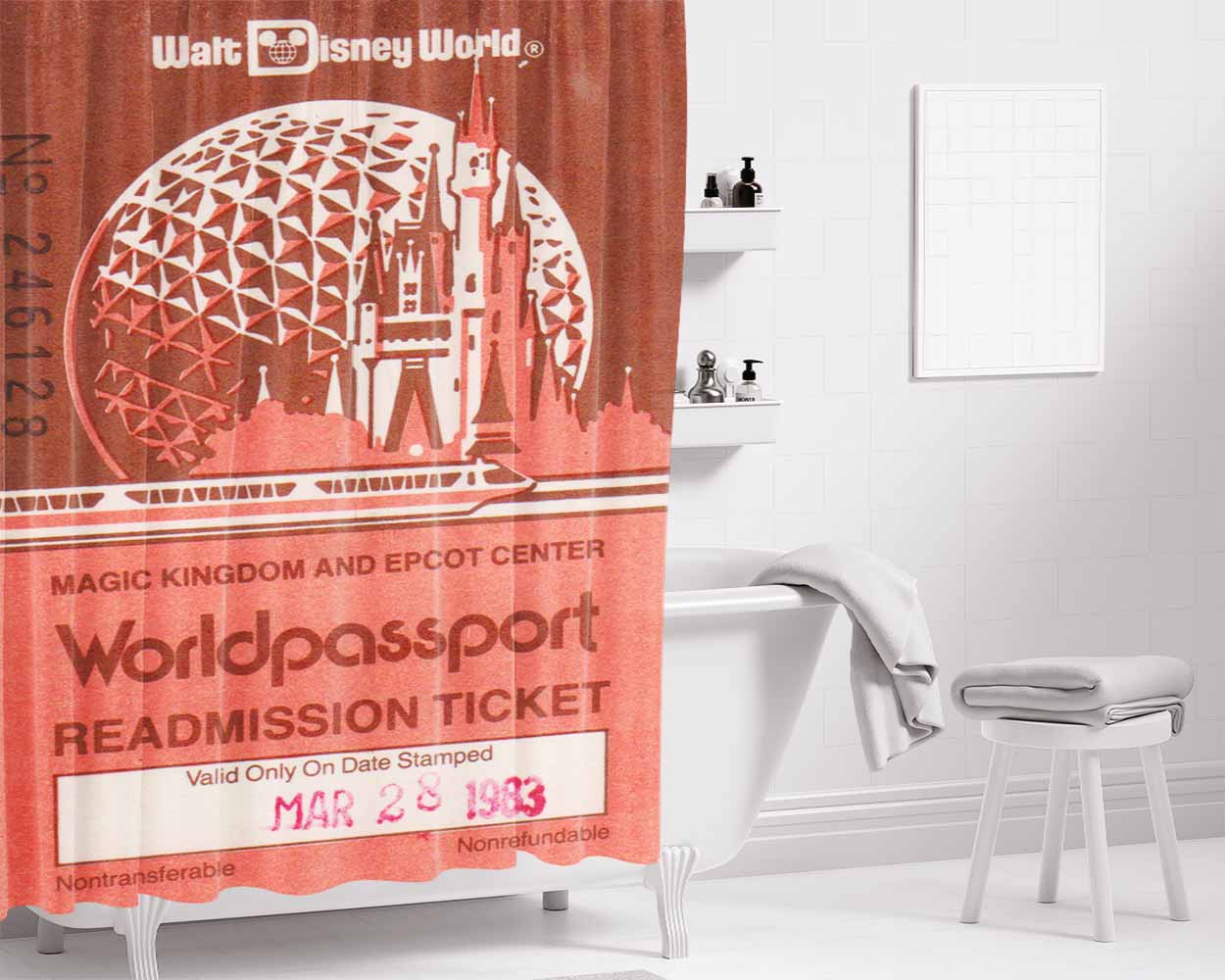 Logo Epcot Ticket 2 Bathroom Shower Curtain Fabric Waterproof | 66 X 72 Inch