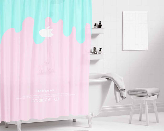 Logo Pink Aqua Teal Pastel Bathroom Shower Curtain Fabric Waterproof | 66 X 72 Inch