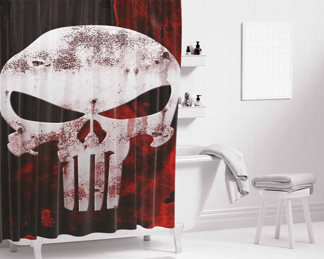 Logo Skull Bloody Bathroom Shower Curtain Fabric Waterproof | 66 X 72 Inch
