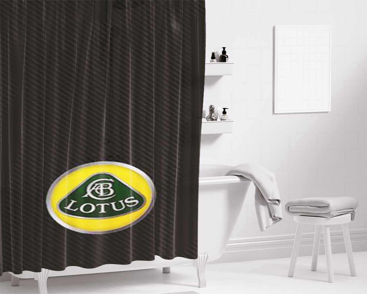 Lotus Racing Carbon Fiber Pattern Bathroom Shower Curtain Fabric Waterproof | 66 X 72 Inch