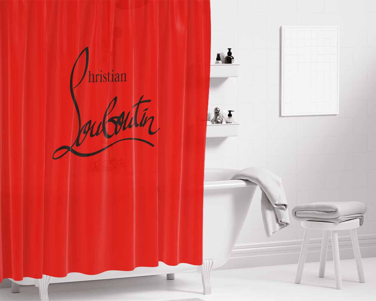 Louboutin Logo Bathroom Shower Curtain Fabric Waterproof | 66 X 72 Inch
