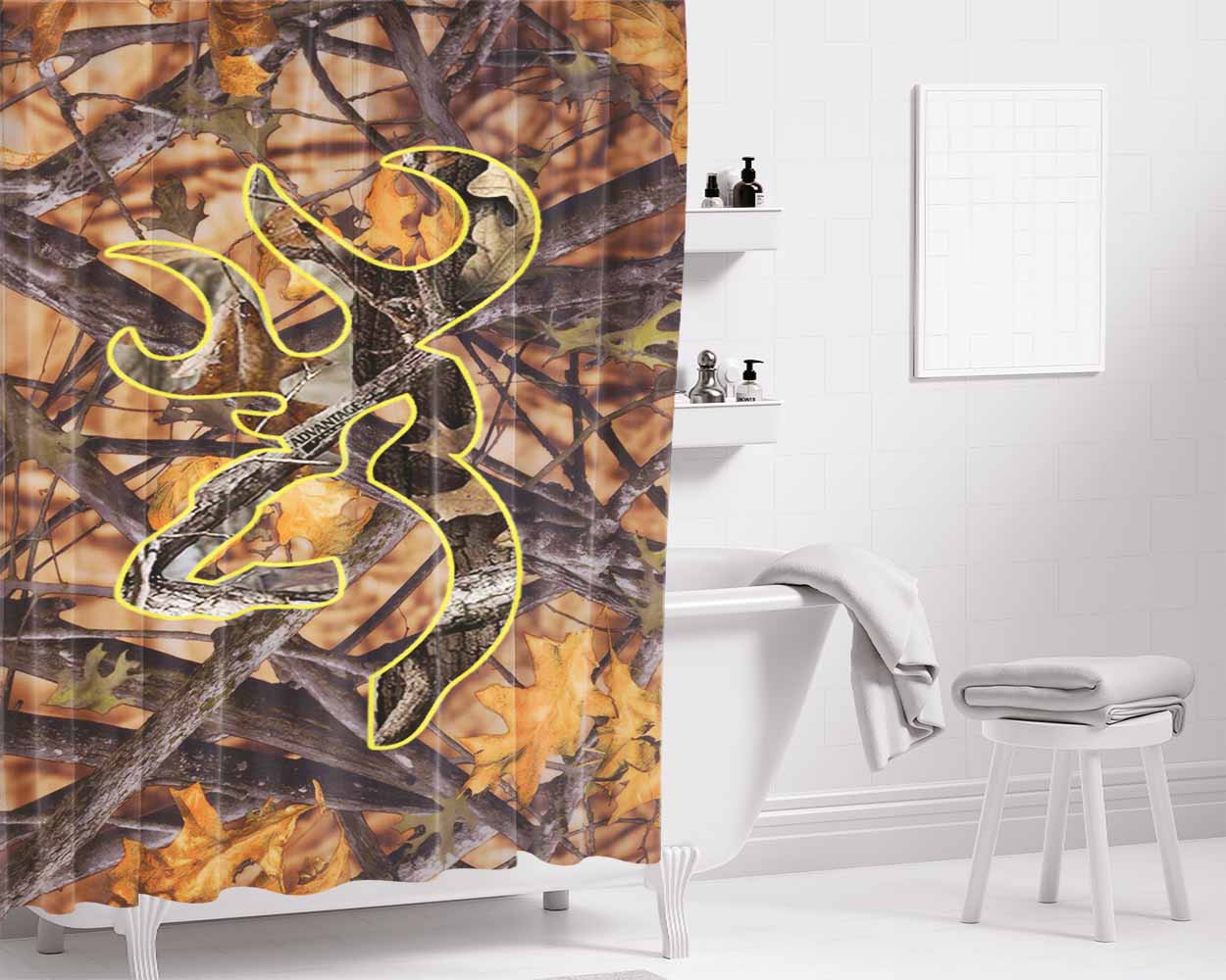 Love Browning Deer Camo Boy Bathroom Shower Curtain Fabric Waterproof | 66 X 72 Inch