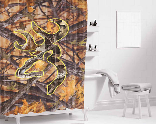 Love Browning Deer Camo Boy Bathroom Shower Curtain Fabric Waterproof | 66 X 72 Inch