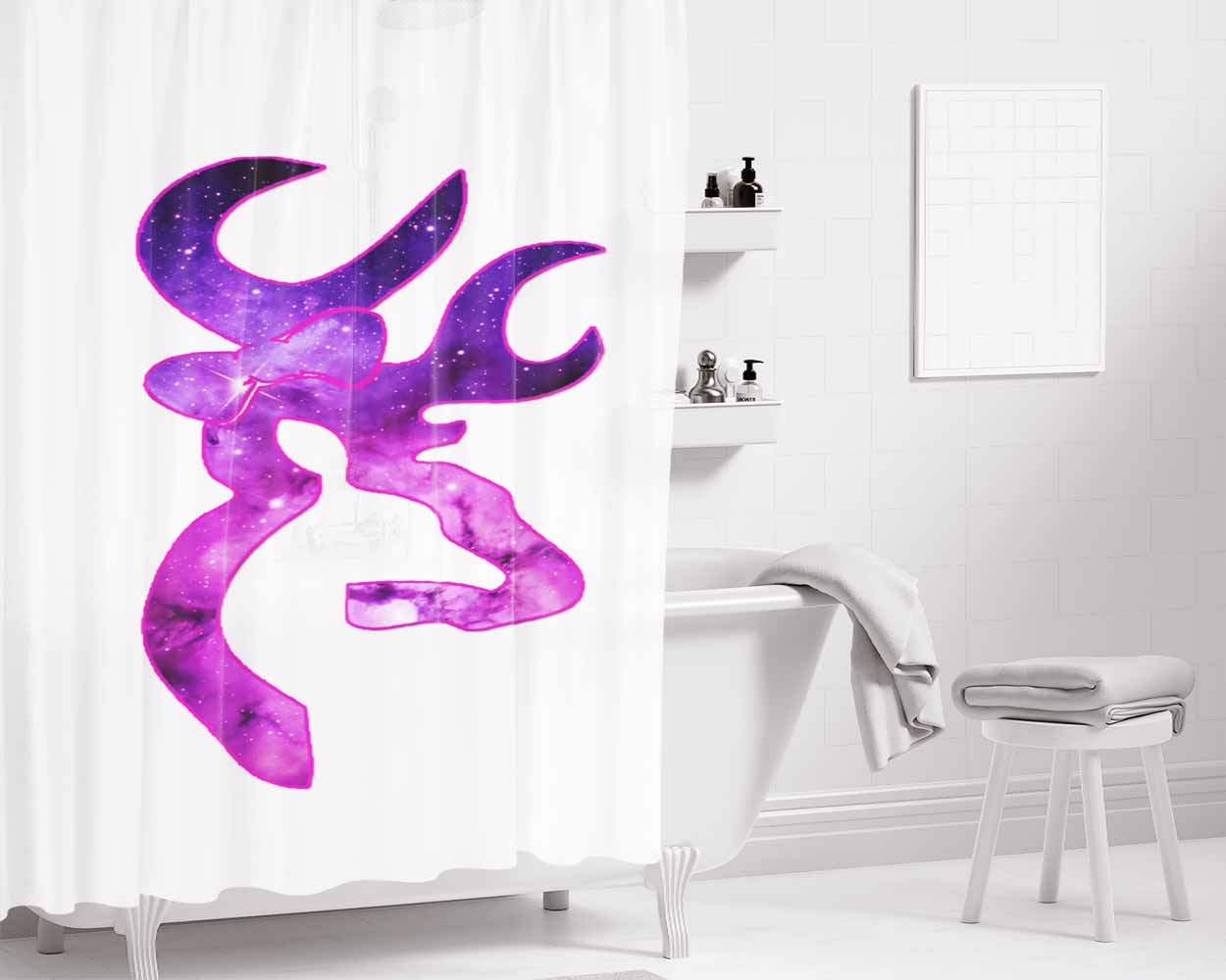 Love Browning Deer Camo Girl 3 Bathroom Shower Curtain Fabric Waterproof | 66 X 72 Inch