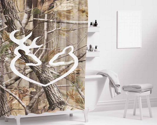 Love Browning Deer Camo Realtree Bathroom Shower Curtain Fabric Waterproof | 66 X 72 Inch