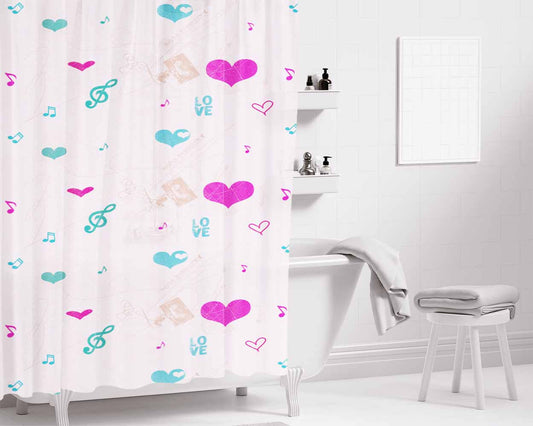 Love Pattern Bathroom Shower Curtain Fabric Waterproof | 66 X 72 Inch