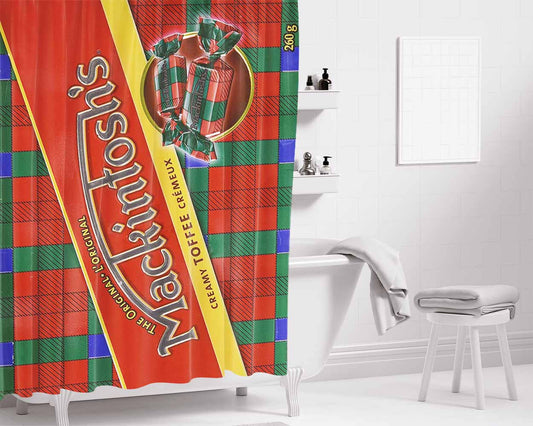 Mackintos Toffee Pieces Candy Box Bathroom Shower Curtain Fabric Waterproof | 66 X 72 Inch