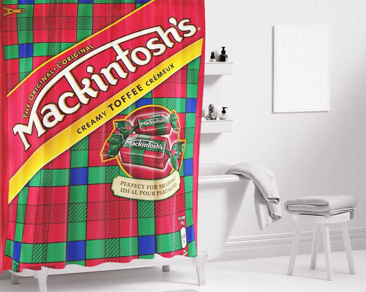 Mackintosh Toffee Pieces Candy Bathroom Shower Curtain Fabric Waterproof | 66 X 72 Inch