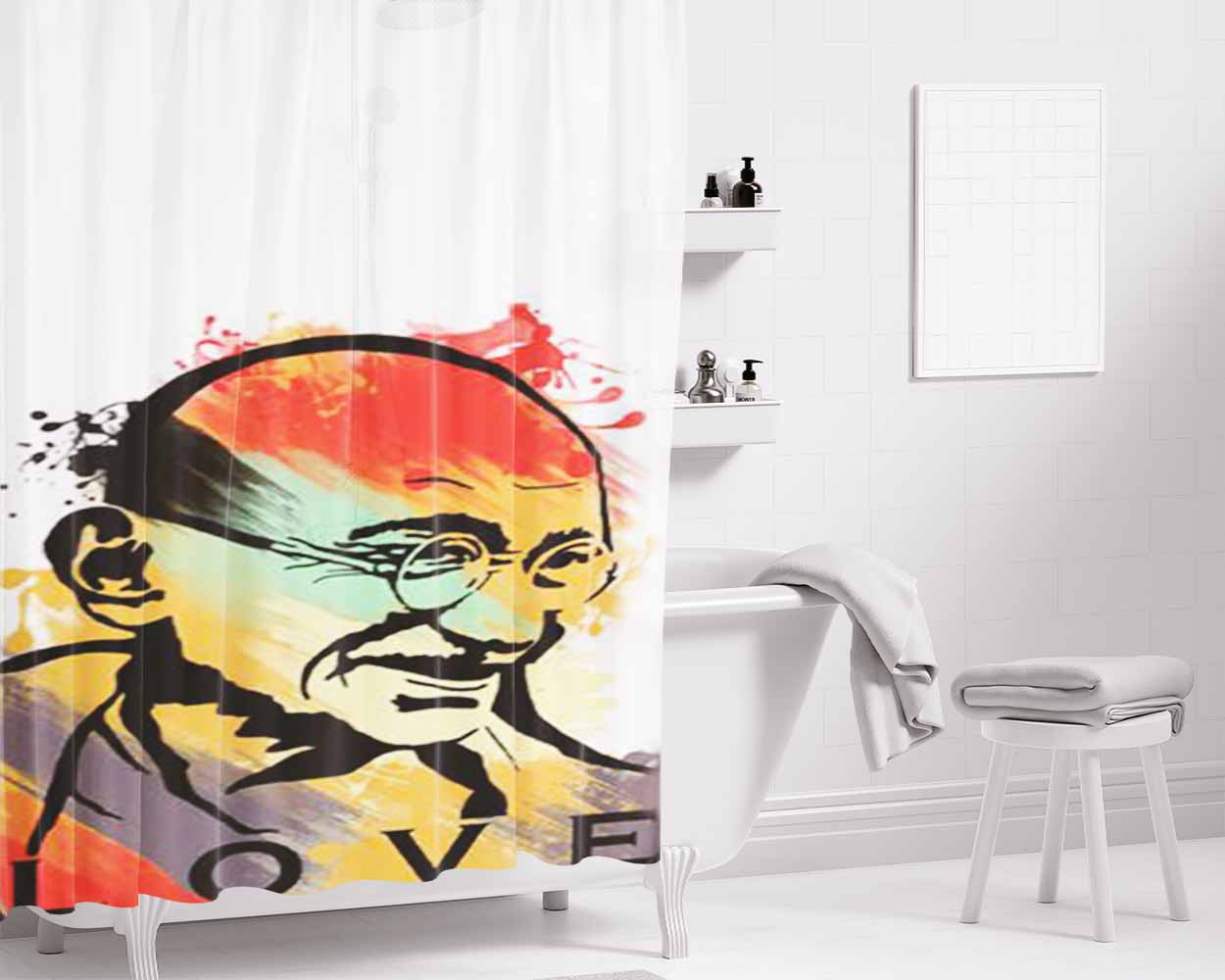 Mahatma Gandhi Bathroom Shower Curtain Fabric Waterproof | 66 X 72 Inch