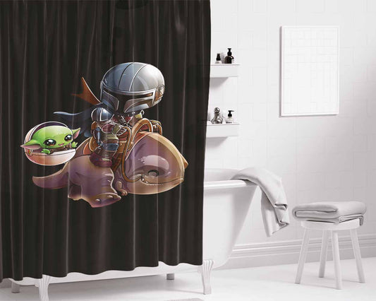 Mandalorian And Baby Yoda Race Bathroom Shower Curtain Fabric Waterproof | 70 X 69 Inch