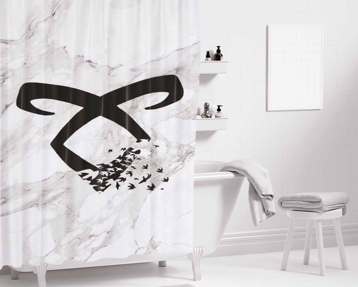 Marble Angelic Rune Bathroom Shower Curtain Fabric Waterproof | 66 X 72 Inch