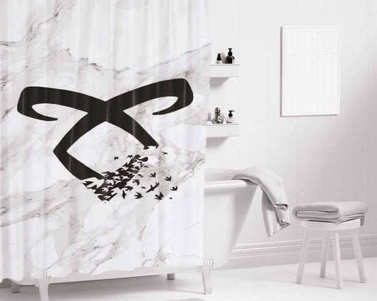 Marble Angelic Rune Bathroom Shower Curtain Fabric Waterproof | 66 X 72 Inch