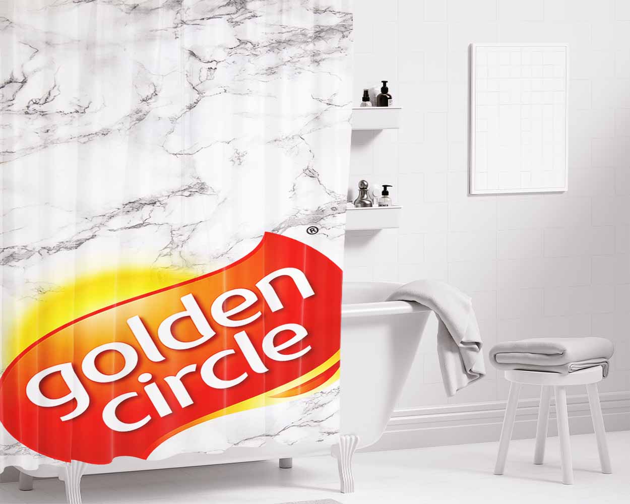 Marble Heinz Golden Circle Bathroom Shower Curtain Fabric Waterproof | 66 X 72 Inch