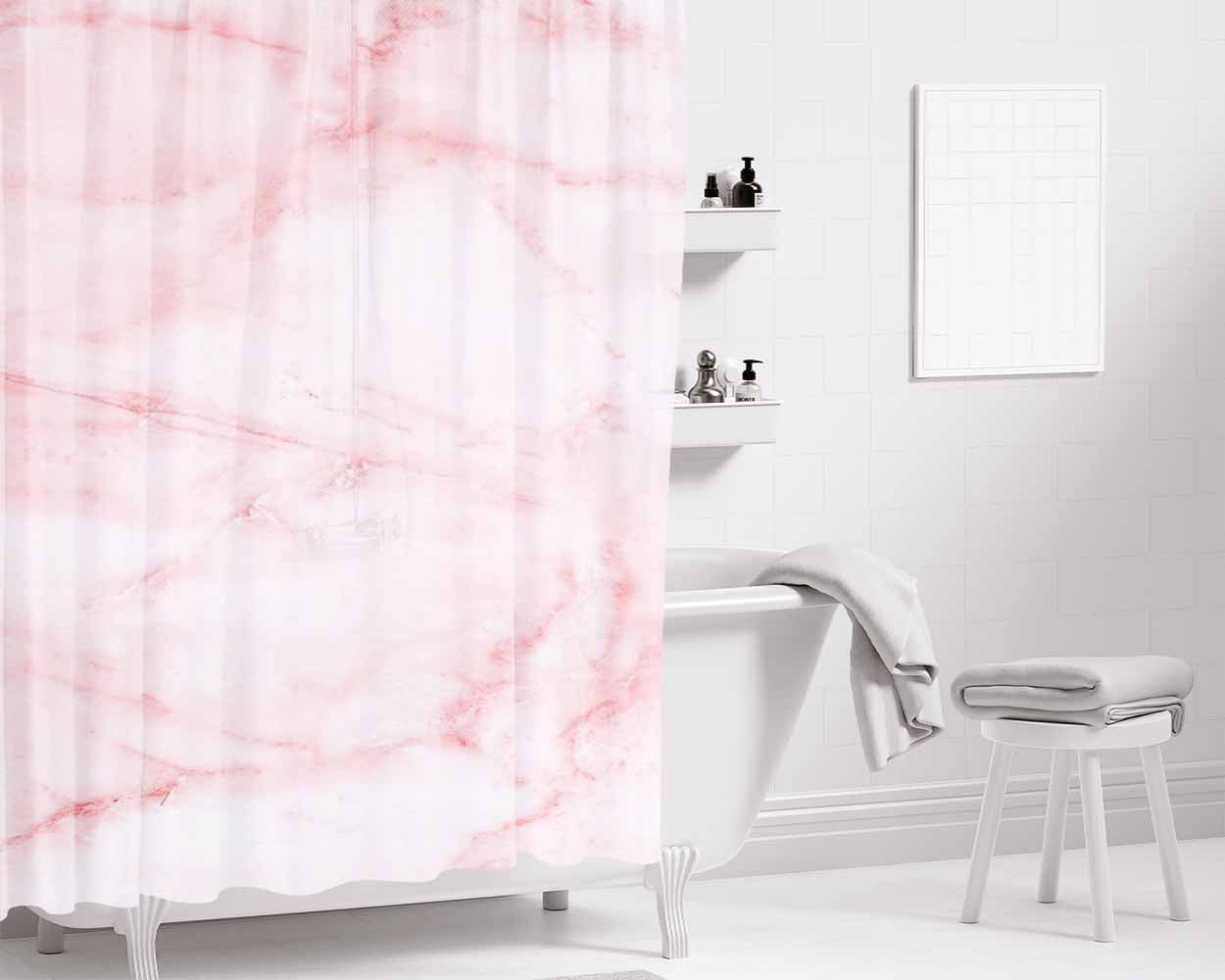 Marble Pink Bathroom Shower Curtain Fabric Waterproof | 66 X 72 Inch