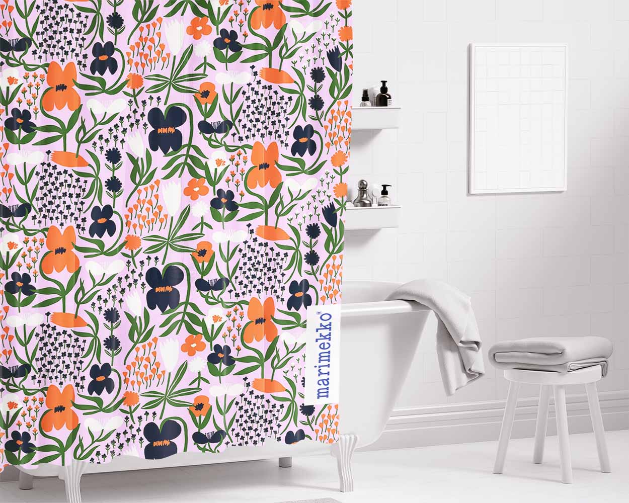 Marimekko Palsta Pattern Bathroom Shower Curtain Fabric Waterproof | 66 X 72 Inch