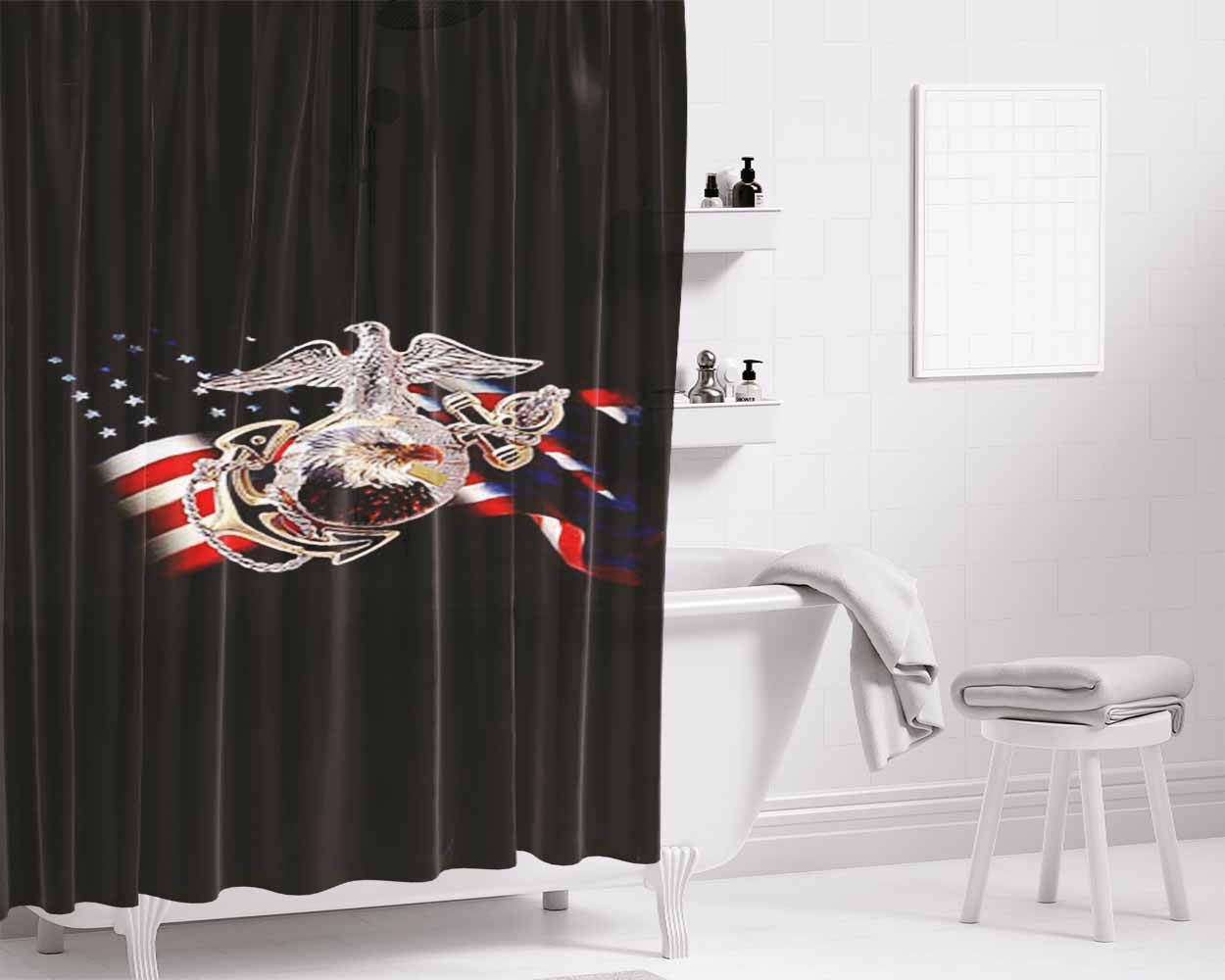Marine Corps Bathroom Shower Curtain Fabric Waterproof | 66 X 72 Inch