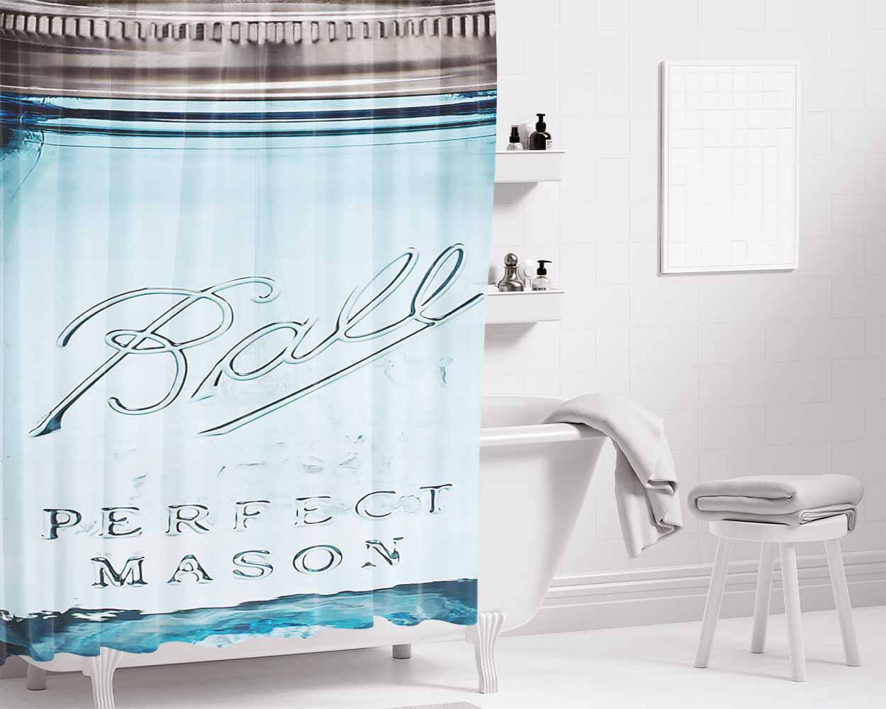 Mason Jar Bathroom Shower Curtain Fabric Waterproof | 66 X 72 Inch