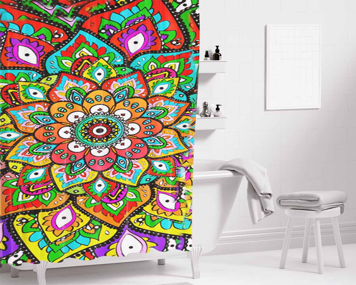 Mehndi Pattern Bathroom Shower Curtain Fabric Waterproof | 66 X 72 Inch