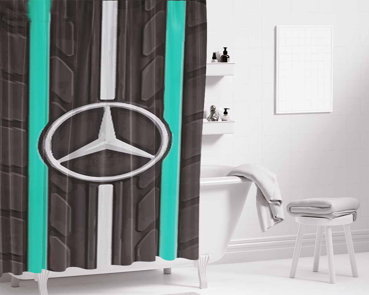 Mercedes Amg Petronas Racing Team Bathroom Shower Curtain Fabric Waterproof | 66 X 72 Inch