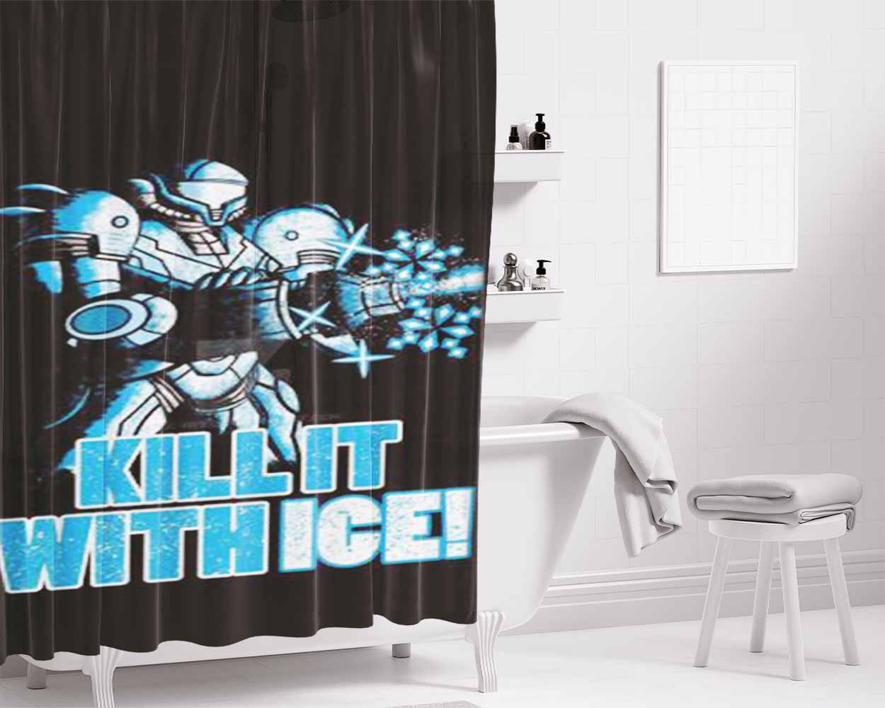 Metroid Kill It With Ice Bathroom Shower Curtain Fabric Waterproof | 66 X 72 Inch