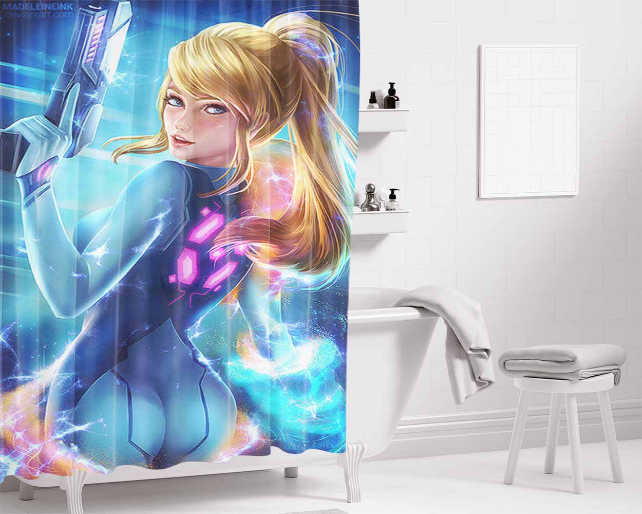 Metroid Samus Aran 3 Bathroom Shower Curtain Fabric Waterproof | 66 X 72 Inch