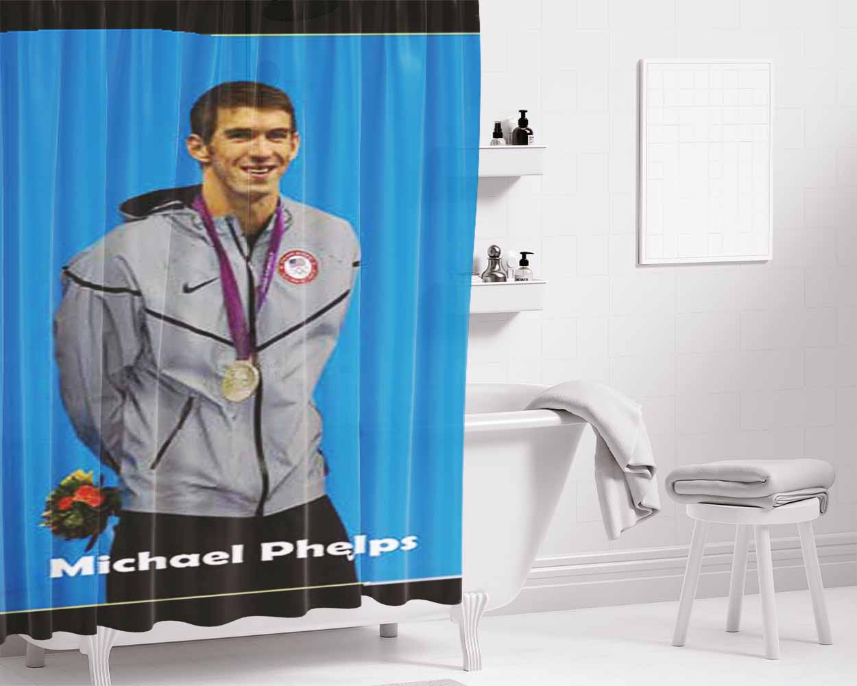 Michael Phelps Bathroom Shower Curtain Fabric Waterproof | 66 X 72 Inch