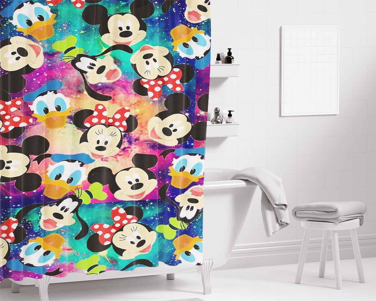 Mickey And Friends Galaxy Wallpaper Bathroom Shower Curtain Fabric Waterproof | 66 X 72 Inch
